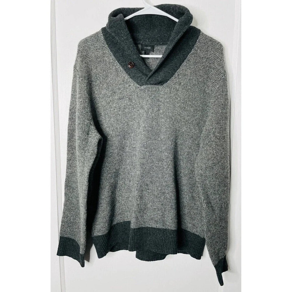 J Crew Pullover Wool Sweater Large Mens Classic Mock Neck Gray Stretch Preppy - Picture 1 of 8